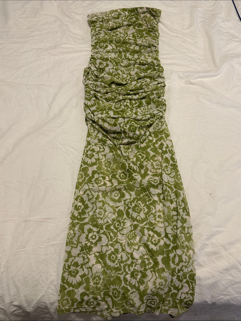 RESA Green Floral Strapless Ruched Women’s Dress